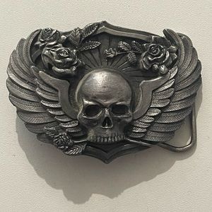 VINTAGE - Born to Raise Hell Skull Wings Flowers L-80 Siskiyou 1988 Buckle